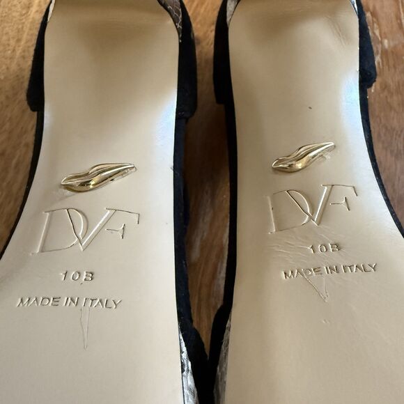 Diane Von Furstenberg Mary Jane Platforms Sz 10 Black Suede Python Pattern Heels - Picture 9 of 12